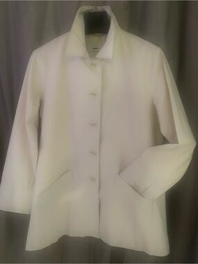 Jane Post Cream Button-Front Rain Jacket